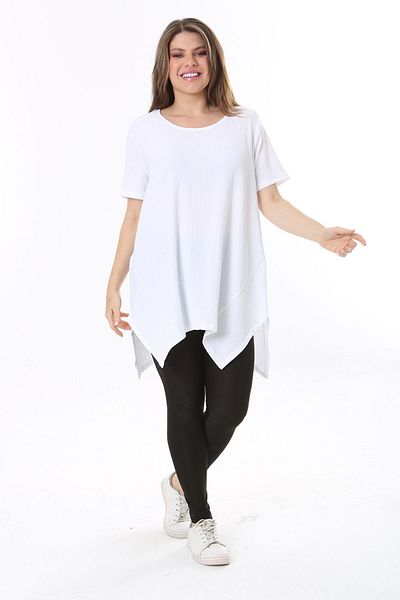 Şans Women's Plus Size White Wrapped Fabric Short Sleeve Blouse with Hem and Cup Detail 65N37857