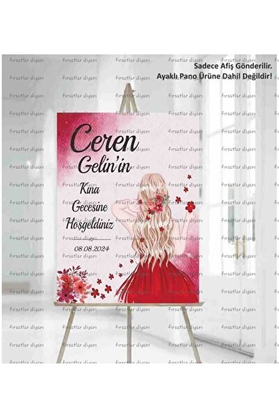 fırsatlar diyarı Kişiye Özel Kına Gecesi Hoşgeldiniz Karşılama Panosu Afişi 33x48 Cm