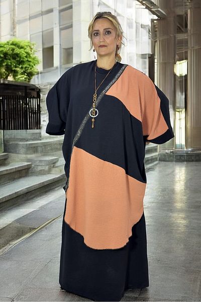 yagmurberen Plus Size Comfortable Cut Bat Sleeve and Stone Embroidered Poncho Aerobin Dress