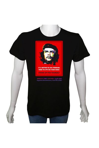 Unisex T-shirt Siyah 'uyandırma Servisi / Cheguevera1' Baskılı