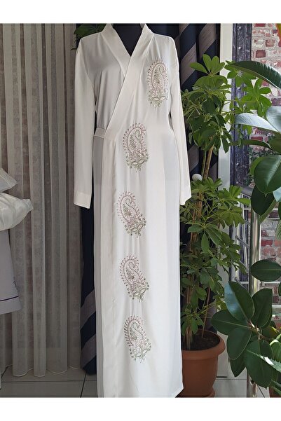 Misue Handmade Medina Silk Κεντητό Δέσιμο Ρόμπα προσευχής+Σάλι, Μεταξωτό Peignoir, Προίκα Ρόμπα προσευχής & Peignoir