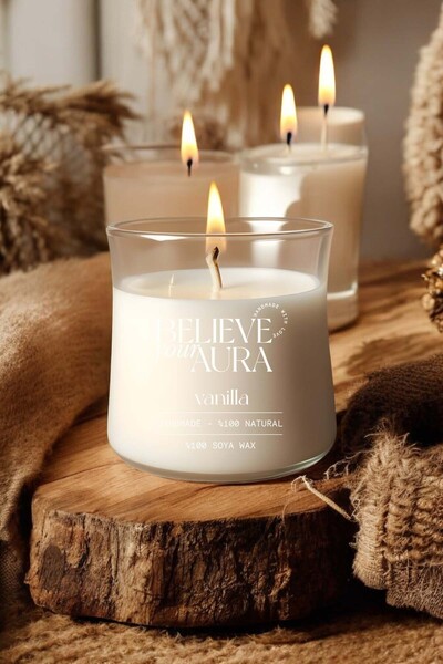 Believe Your Aura Vanilya Kokulu Mum - %100 Doğal Soya Mumu Aromaterapi ve De...