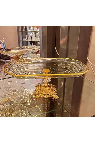 atabey home Timeless Baton Gold Presentation Bowl with Metal Legs - Presentation Bowl Timeless Series Paşabahçe