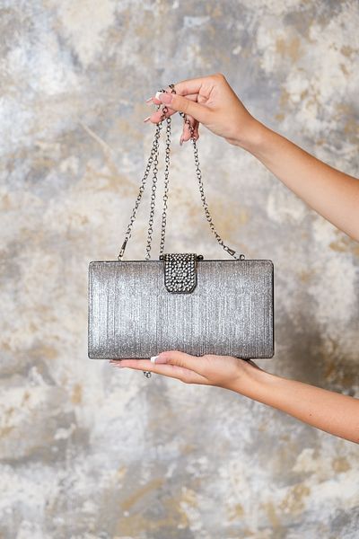 ROZA CANTA Γυναικείο βραδινό φόρεμα Laser Platinum Clutch Clutch Clutch