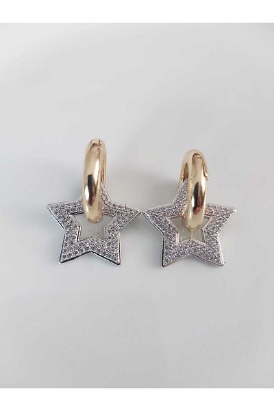 DEVİ fashion Zircon Stone Charmlı Star Hoop Earrings
