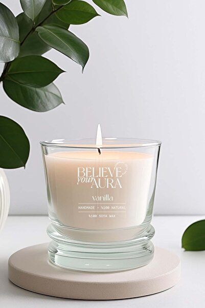 Believe Your Aura Vanilya Kokulu Mum - %100 Doğal Soya Mumu Aromaterapi ve Dekoratif Kokulu Bardak Mum - 280 cc