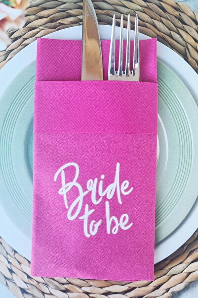 PEKSHOP Fuşya Kumaş Dokulu Beyaz Baskılı Bride To Be Bride Parti Peçetesi FUŞ...