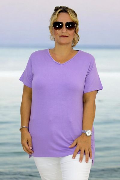 yagmurberen Tricou de bază din viscoză, cu decolteu în V, cu mânecă scurtă