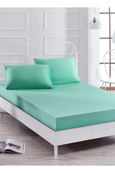 DENİZLİ ÇEYİZ Ranforce Fabric 1stQuality 57 Wire Elastic Sheet Set Water Green