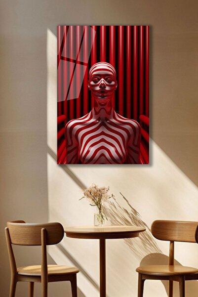 SteelArtDec Kırmızı Çizgili Kadın Cam Tablo