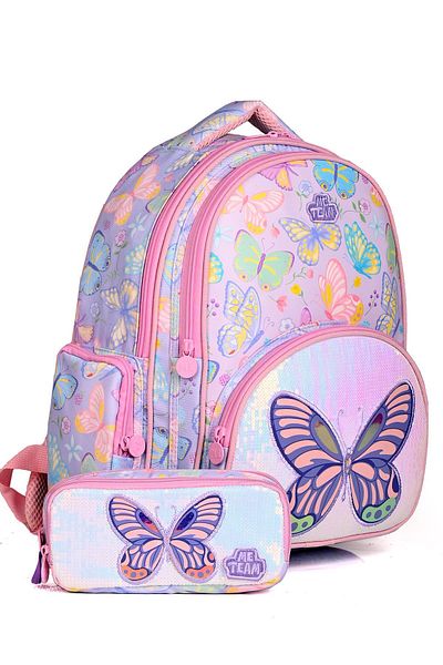 ME TEAM Buttrtfly 24169 - School Backpack and Pen Holder Set