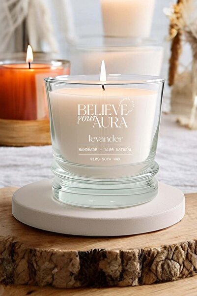Believe Your Aura Lavanta Kokulu Mum - %100 Doğal Soya Mumu Aromaterapi ve De...