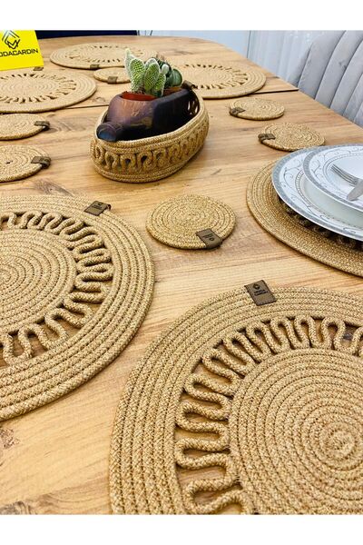 ModaCardin 13 Piece Jute Wicker American Serving Supla - Under Cup and Basket