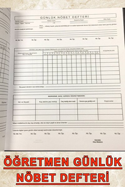 AND Nöbet Defteri Öğretmen Ciltli 100 Yp. 22x32 Cm