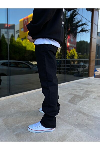 XPUPPETWEAR Erkek Düz Siyah Baggy Kot Pantolon