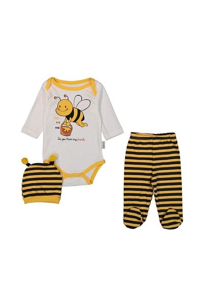 minibird baby Arılı 3/6months Snap-On Bodysuit 3-Piece Baby Set