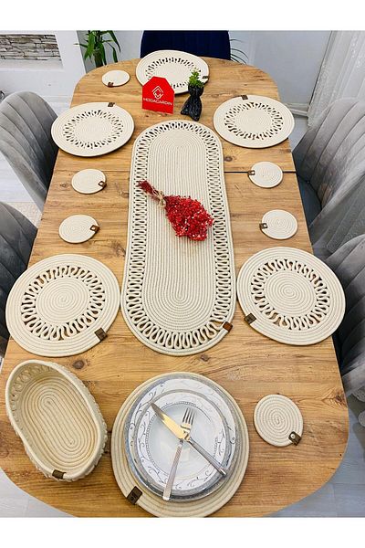 ModaCardin Σετ 14 τεμαχίων από γιούτα Wicker American Service Charging - Runner, Basket και ποτηροθήκη