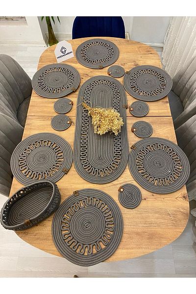 ModaCardin 14-Piece Jute Straw Placemat Set - Runner, Basket and Cup Holder