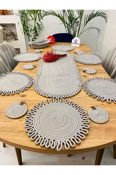 ModaCardin Σετ 14 τεμαχίων American Service Jute Straw Supla Runner - Σετ καλαθιού και ποτηροθήκης