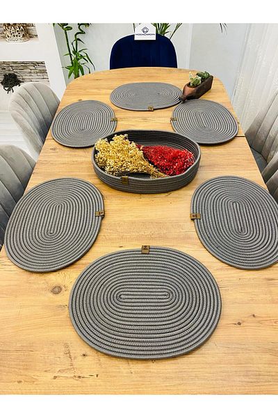 ModaCardin 7-Piece Jute Wicker American Service Oval Plate and Basket Set