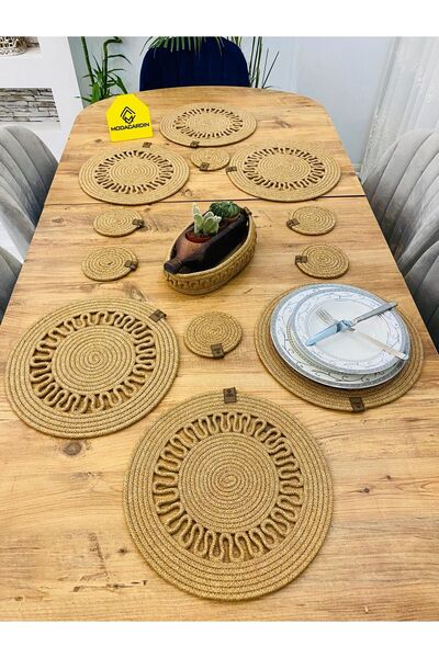 ModaCardin 13 Piece Jute Wicker American Serving Supla - Under Cup and Basket