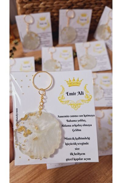 CROWN THEME CARD ROUND GOLD KEYCHAIN BABY BIRTHDAY MEVLÜT 10