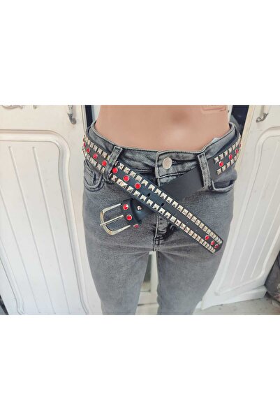 MFC Curea din piele artificială - neagră, roșie cu model de piatră și piramidă