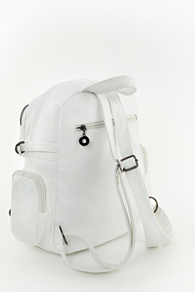 samilon Λευκό Δερμάτινο Γυναικείο Σακίδιο Πλάτης - Πλύσιμο πολλαπλών τμημάτων