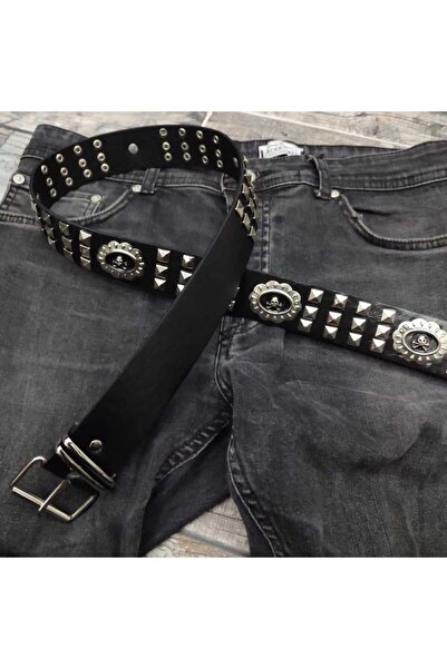 MFC حزام من الجلد الصناعي - جمجمة، نمط هرمي وإكسسوارات