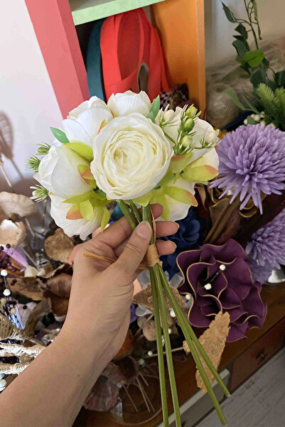 adresiburasi زهور اصطناعية 12 قطعة باقة زهور الفاوانيا الفاخرة باللون الأبيض