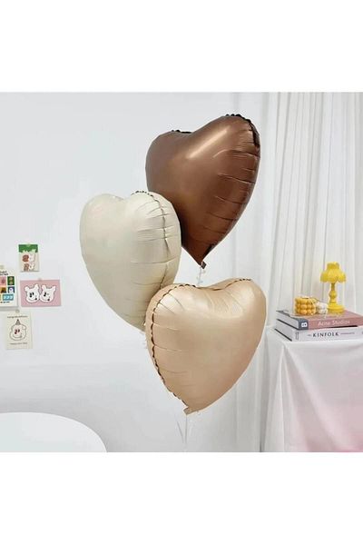 aşkın concept Retro Cream Caramel Chocolate Colored Heart Balloon Set - 3 Pieces Birthday Special Celebration Set