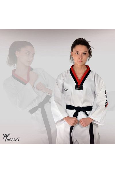 HAŞADO Ριγέ Pum Collar Twill Taekwondo Κοστούμι Κόκκινο-Μαύρο γιακά