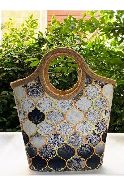 çanta tasarımcısı Moroccon Gray Jute Straw Beach Bag