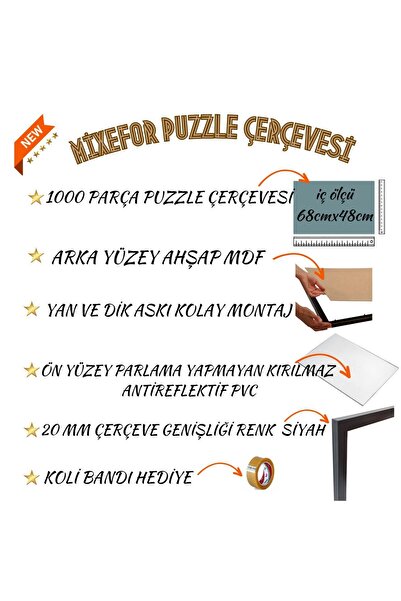 mixefor 1000 Piece Puzzle Frame Black Raze Antireflective 68cm X 48cm Dimension