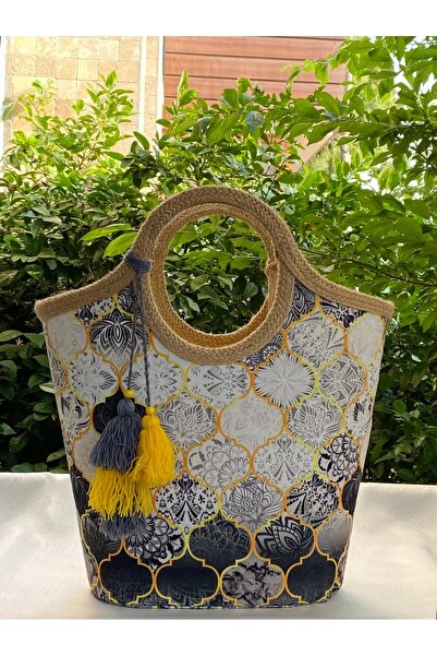 çanta tasarımcısı Moroccon Gray Jute Straw Beach Bag