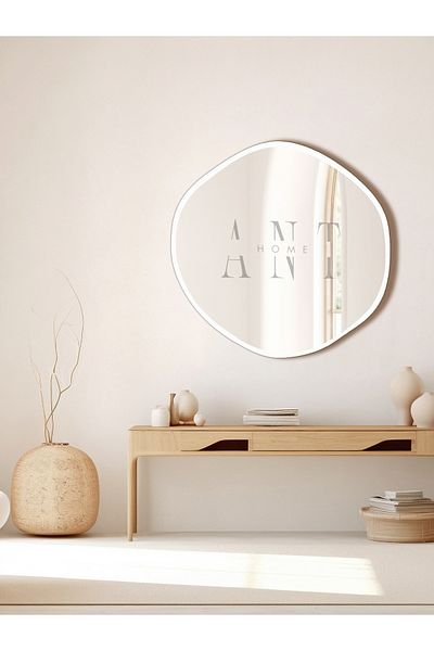 ant home Arya 50 cm Mirror Asymmetrical Mirror, Decorative Mirror, Wall Mirror Bathroom Mirror Holl Mirror, White