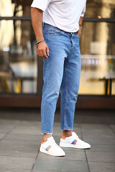 NO61 MAN Boyfriend Blue Grinded Comfortable Fit Jeans