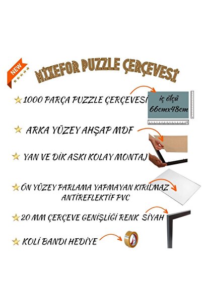 mixefor 1000 Piece Puzzle Frame Black Size 66cm X 48cm Unbreakable Antireflective
