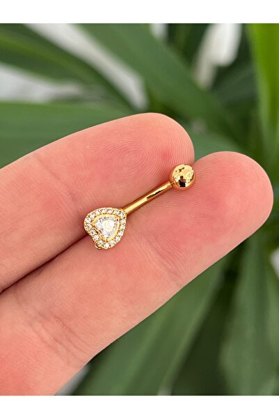 Karınca Piercing Taşlı Kalp Yüksek Kalite Altın Rengi Göbek Piercing Gold Cerrahi Çelik