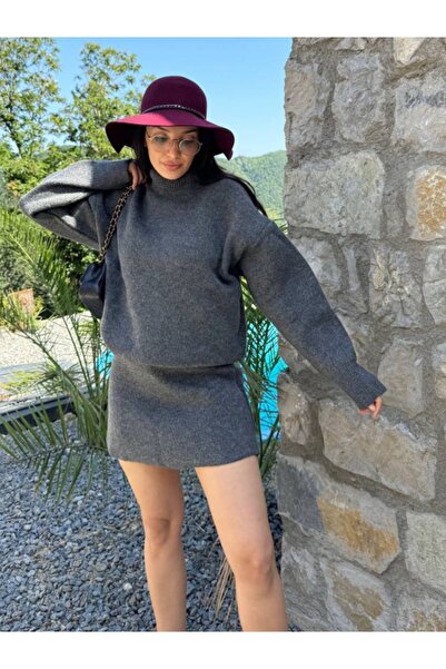 lovebox Silk Pique Patterned Knitwear Sweater and Skirt Set - Half Neck - Women 101