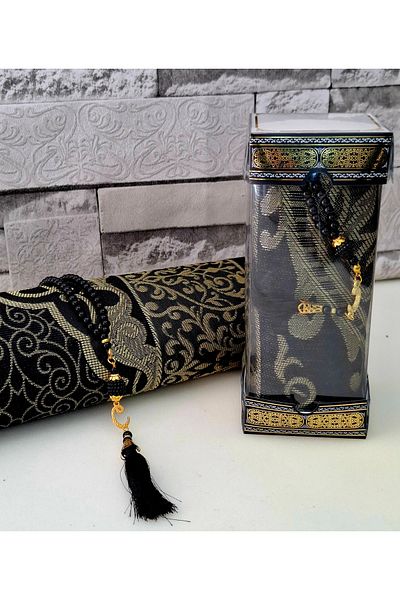 hira tasarım 1 Piece Luxury Taffeta Prayer Rug and Pearl Prayer Beads Mevlid Set - Gift Dowry Boxed