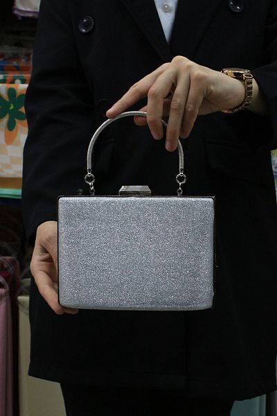 ROZA CANTA Γυναικείο βραδινό φόρεμα Silver Glitter, Clutch βραδινή τσάντα
