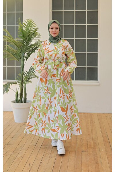 BBS Πράσινο λινό φόρεμα Hijab