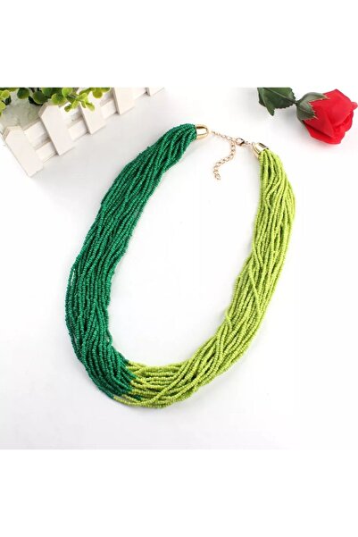 İPAR AKSESUAR Yeşil Fistik Yeşil Küm Boncuklu Çoklu Kolye