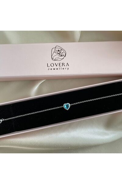Lovera Jewellery 925 Ayar Gümüş Aqua Taşlı Pırlanta Montür Kalp Bileklik | 92...