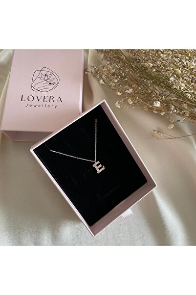 Lovera Jewellery 925 Ayar Gümüş Rose E Harfli Kolye | Kadın Zarif Hediyelik Takı Şık Doğum Günü Hediyesi E Harfi
