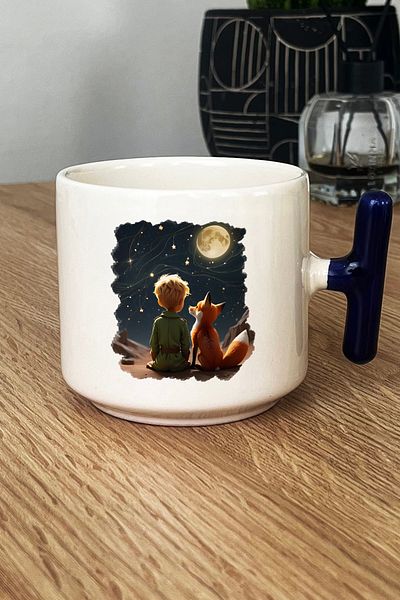 Hedizu Dark Blue Little Prince Cup - Gift for a Friend with t Handles