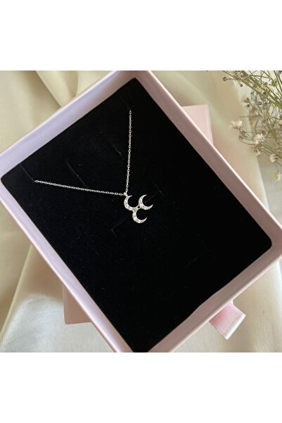 Lovera Jewellery 925 Ayar Gümüş Üç Hilal Kolye | Kadın Zarif Hediyelik Takı Şık Doğum Günü Hediyesi