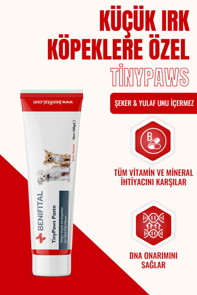 Benifital TinyPaws Yetişkin Küçük Irk Köpekler İçin Şeker İlavesiz Multivitamin ve Ödül Premium Malt Paste