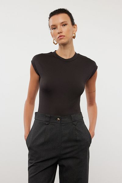Trendyol Collection Flexible Fitted Knitted Body - Black, Long Sleeve, Stand Collar TWOAW25BD00003